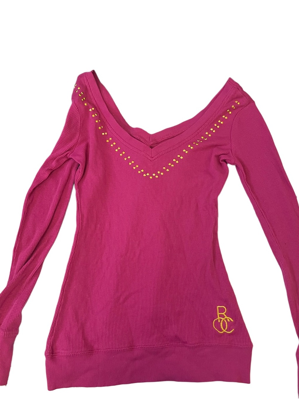Women’s rocawear Fuchsia Long-Sleeve V-Neck Top mini dress with Stud Detail